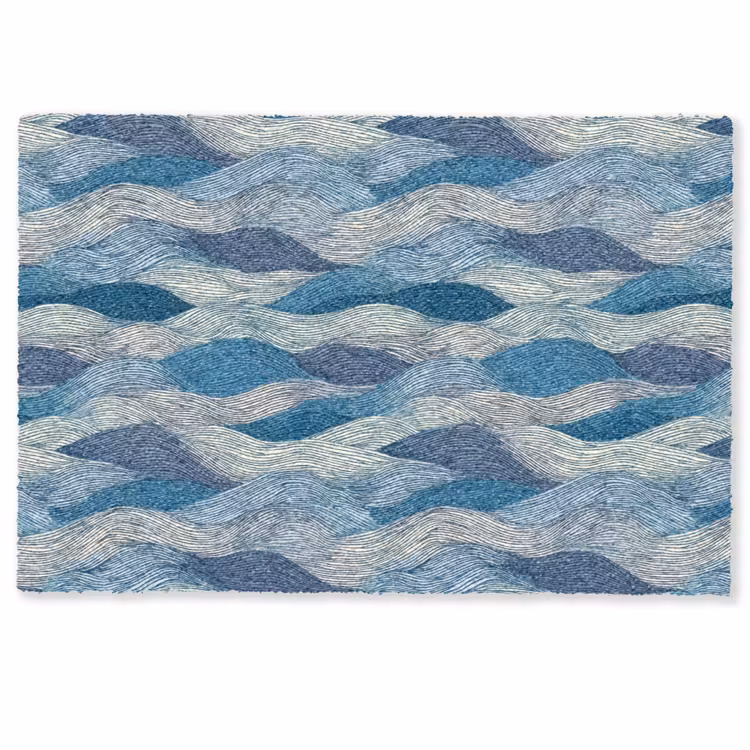 Getekend - Blauw - Wit - Golvend - Streepjes Deurmat klein 898 -zkaufland3d