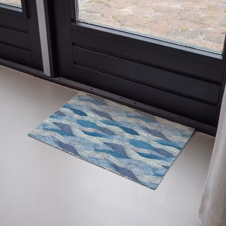 Getekend - Blauw - Wit - Golvend - Streepjes Deurmat klein 898 -sfeer2