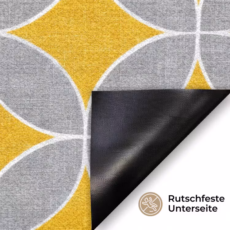 Geometrisch - Cirkels - Textuur - Grijs - Geel Deurmat klein 898 -antislip_DE