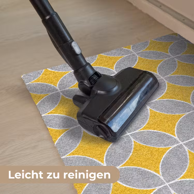 Geometrisch - Cirkels - Textuur - Grijs - Geel Deurmat klein 898 -reinigen_DE