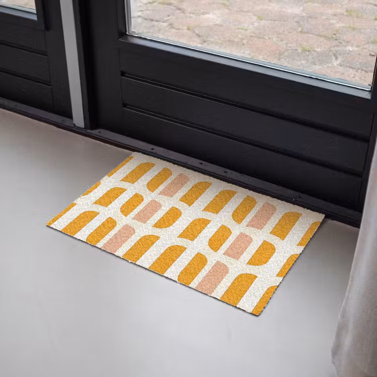 Geometrisch - Patroon - Geel - Roze Deurmat klein 898 -sfeer2