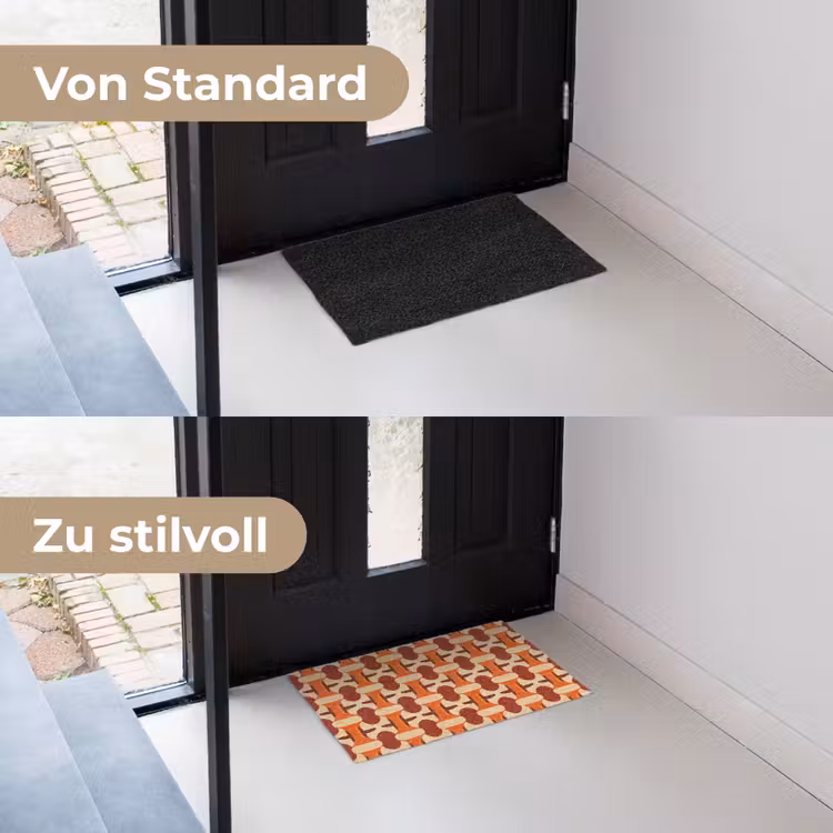Geometrisch - Retro - Oranje Deurmat klein 898 -voor-na_DE