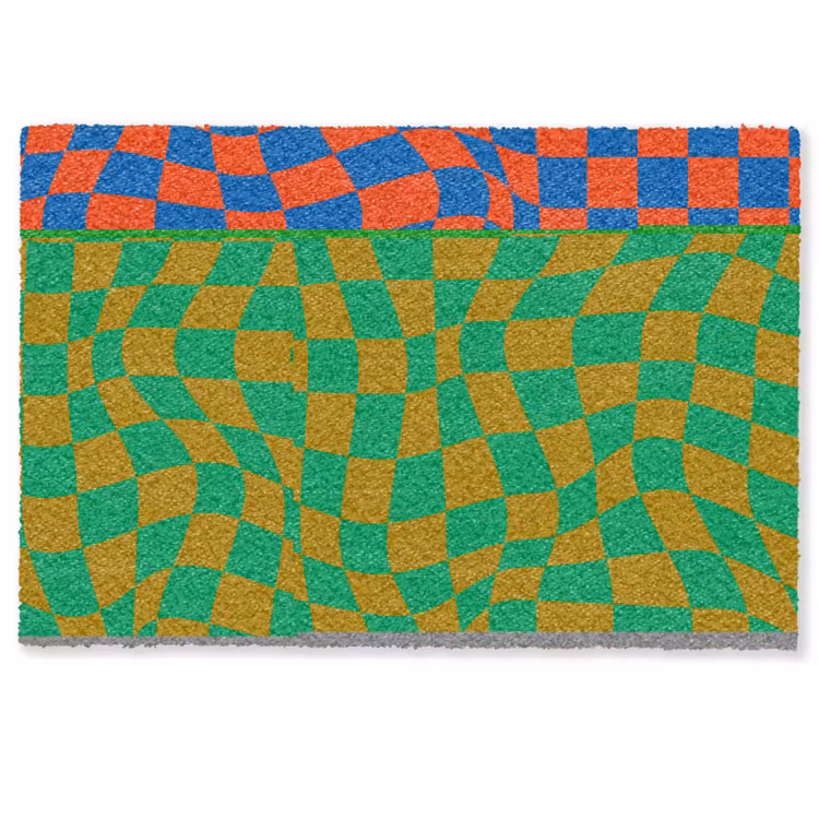 Golvende vakjes - Blauw - Rood - Abstract Deurmat klein -zkaufland3d