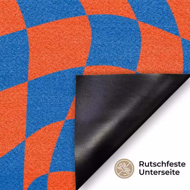 Golvende vakjes - Blauw - Rood - Abstract Deurmat klein -antislip_DE