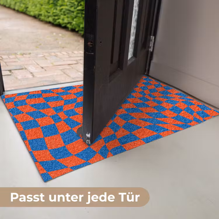 Golvende vakjes - Blauw - Rood - Abstract Deurmat klein -USP_DE
