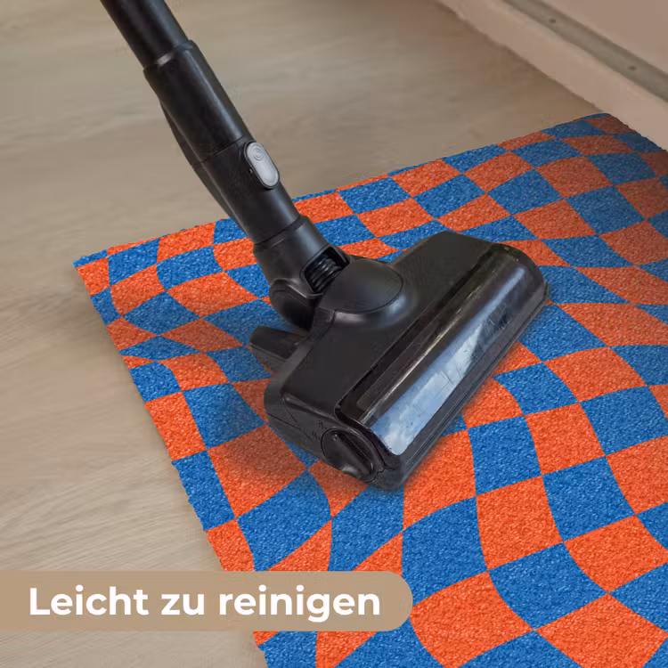 Golvende vakjes - Blauw - Rood - Abstract Deurmat klein -reinigen_DE