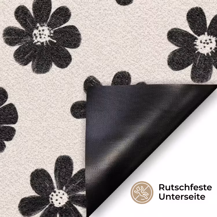 Grafisch - Madeliefjes - Zwart - Beige Deurmat klein 898 -antislip_DE
