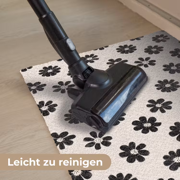 Grafisch - Madeliefjes - Zwart - Beige Deurmat klein 898 -reinigen_DE