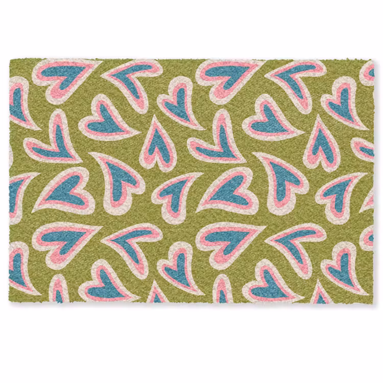 Groen - Retro - Hartjes - Patroon Deurmat klein 898 -zkaufland3d