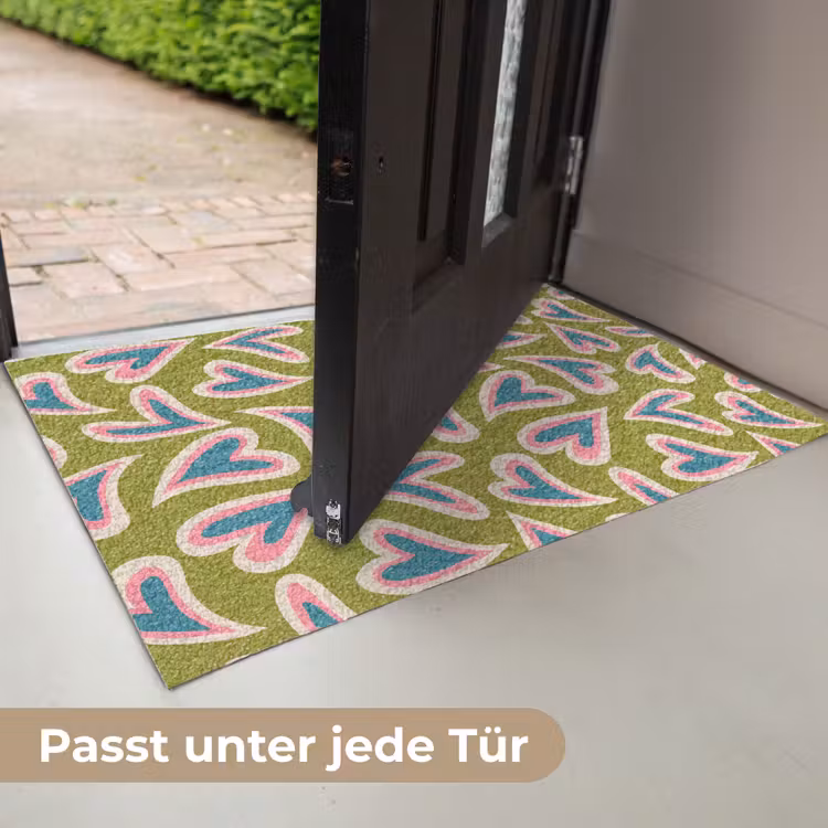 Groen - Retro - Hartjes - Patroon Deurmat klein 898 -USP_DE