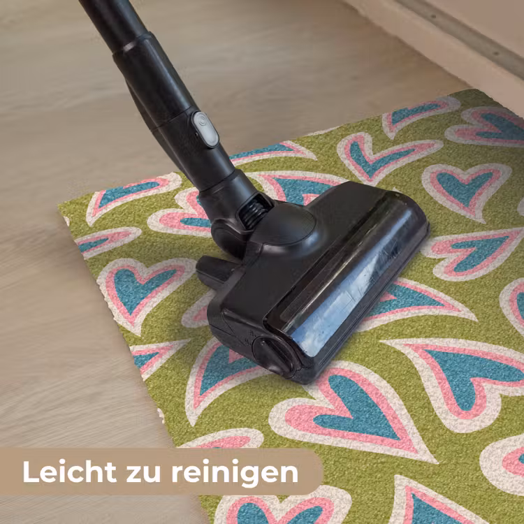 Groen - Retro - Hartjes - Patroon Deurmat klein 898 -reinigen_DE
