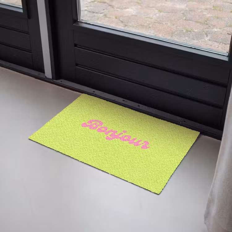 Groen - Roze bonjour - Retro Deurmat klein -sfeer2