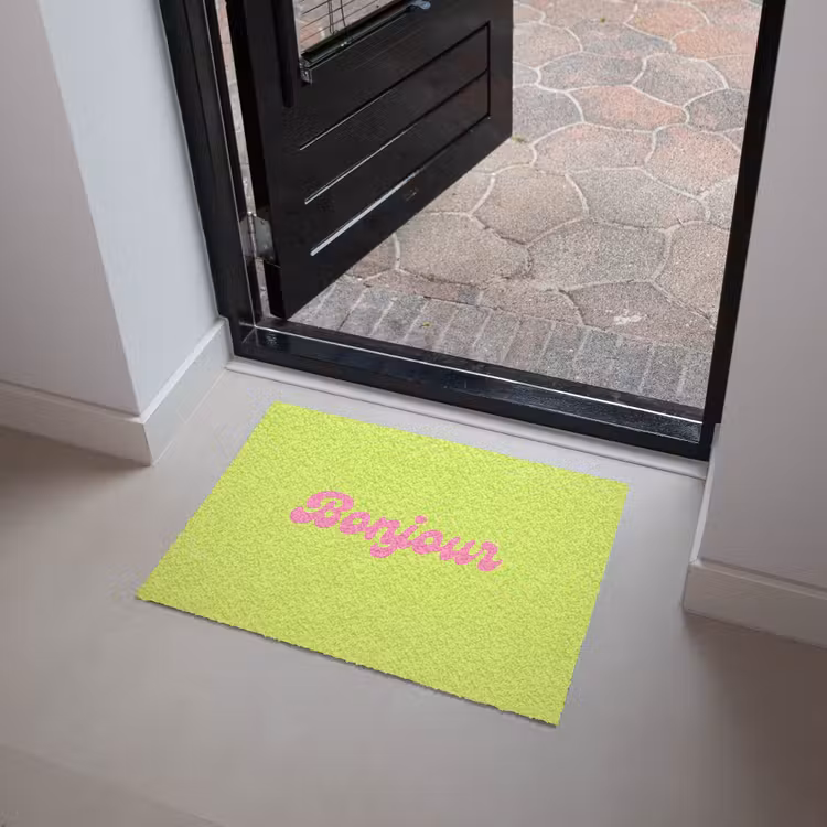 Groen - Roze bonjour - Retro Deurmat klein -sfeer5