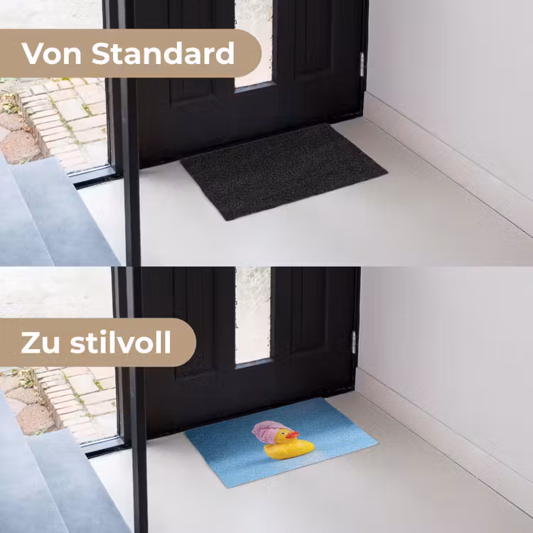 Badeend - Handdoek - Blauw Deurmat klein -voor-na_DE
