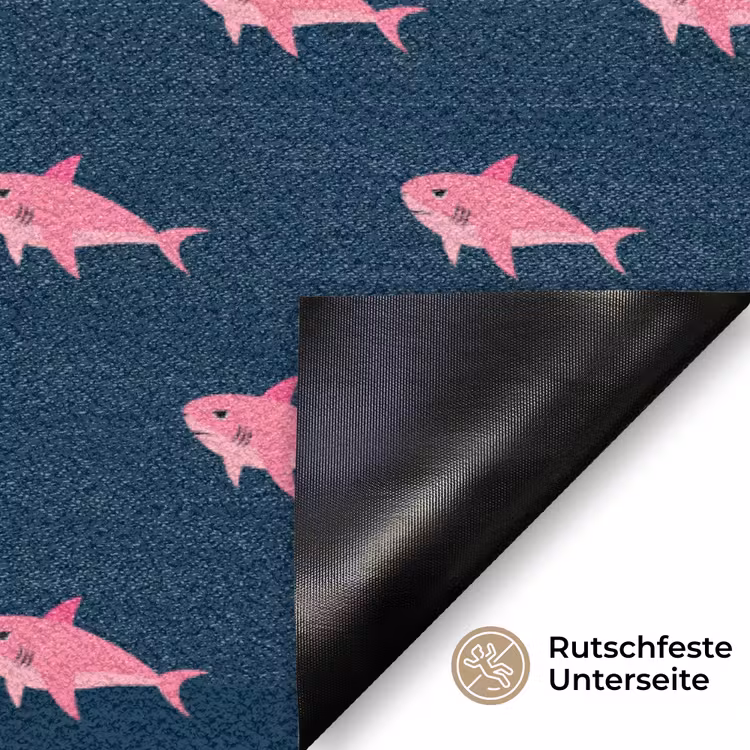 Haaien - Roze - Blauw - Zeedieren Deurmat klein -antislip_DE