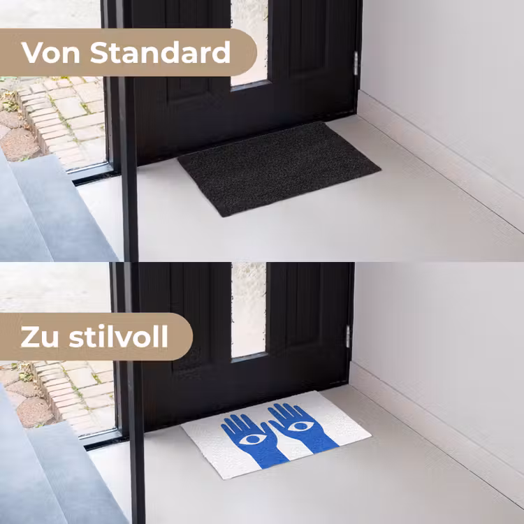 Handen - Twee - Ogen - Blauw Deurmat klein -voor-na_DE