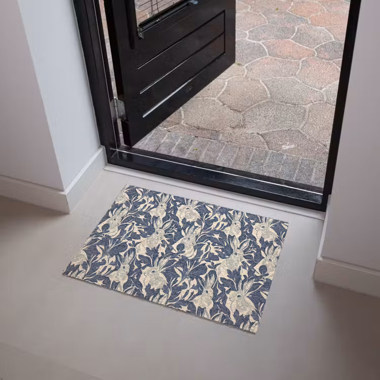 Hazen - Bladeren - Patroon - Blauw - Beige Deurmat klein 898 -sfeer5