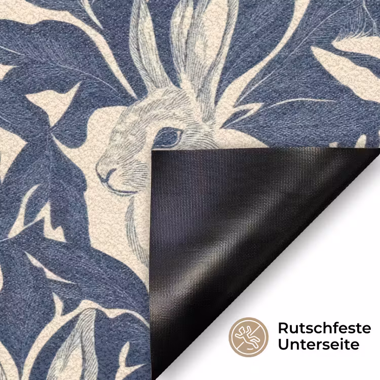 Hazen - Bladeren - Patroon - Blauw - Beige Deurmat klein 898 -antislip_DE