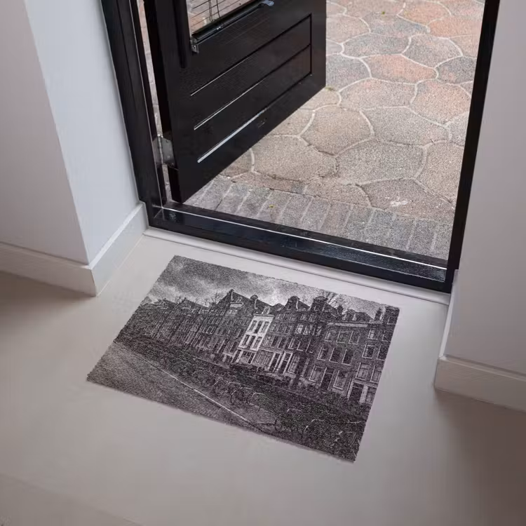 Fußmatte - Haus – Kanal – Amsterdam – Architektur – Schwarz-Weiß - Huis - Gracht - Amsterdam - Architectuur - Zwart-wit Deurmat klein