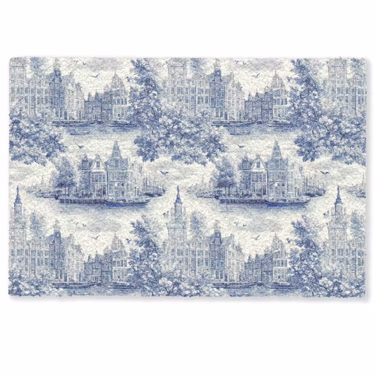Huizen - Bomen - Water - Vogels - Blauw Deurmat klein 898 -zkaufland3d