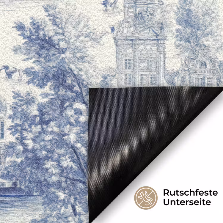Huizen - Bomen - Water - Vogels - Blauw Deurmat klein 898 -antislip_DE