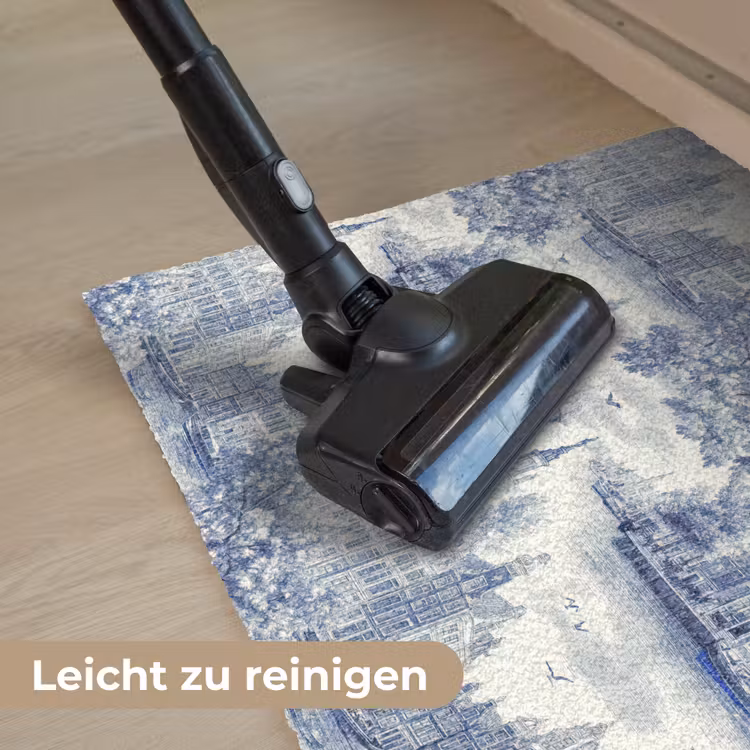 Huizen - Bomen - Water - Vogels - Blauw Deurmat klein 898 -reinigen_DE