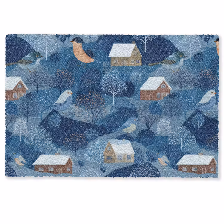 Huisjes - Vogels - Sneeuw - Winter - Blauw Deurmat klein 898 -zkaufland3d