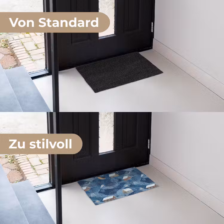 Huisjes - Vogels - Sneeuw - Winter - Blauw Deurmat klein 898 -voor-na_DE