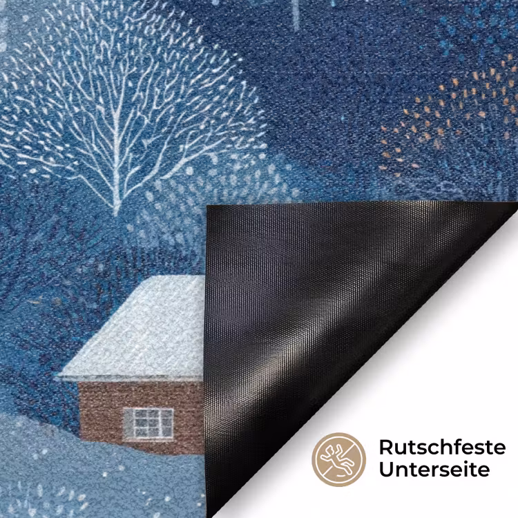Huisjes - Vogels - Sneeuw - Winter - Blauw Deurmat klein 898 -antislip_DE