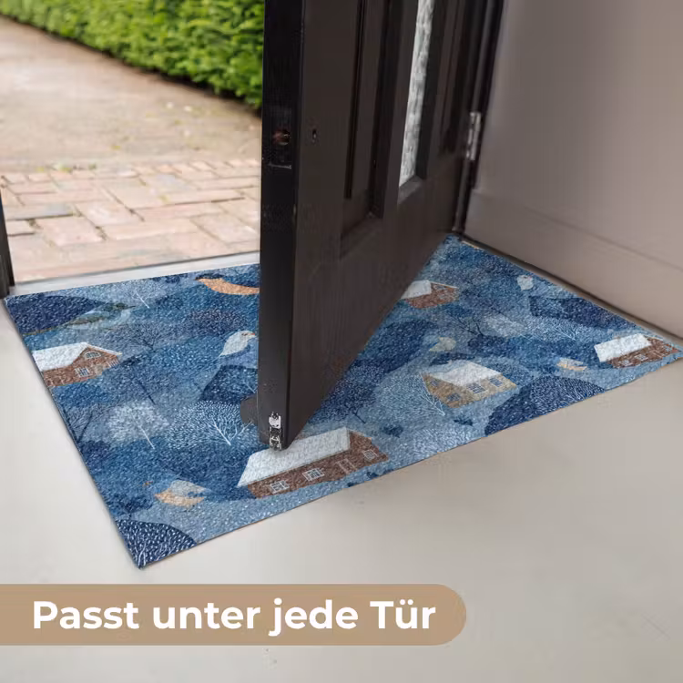 Huisjes - Vogels - Sneeuw - Winter - Blauw Deurmat klein 898 -USP_DE