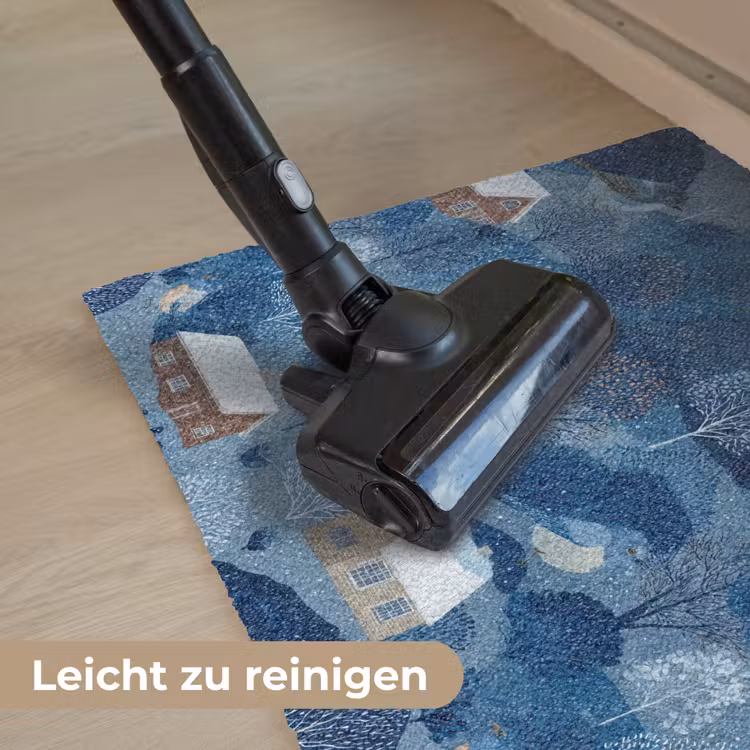 Huisjes - Vogels - Sneeuw - Winter - Blauw Deurmat klein 898 -reinigen_DE