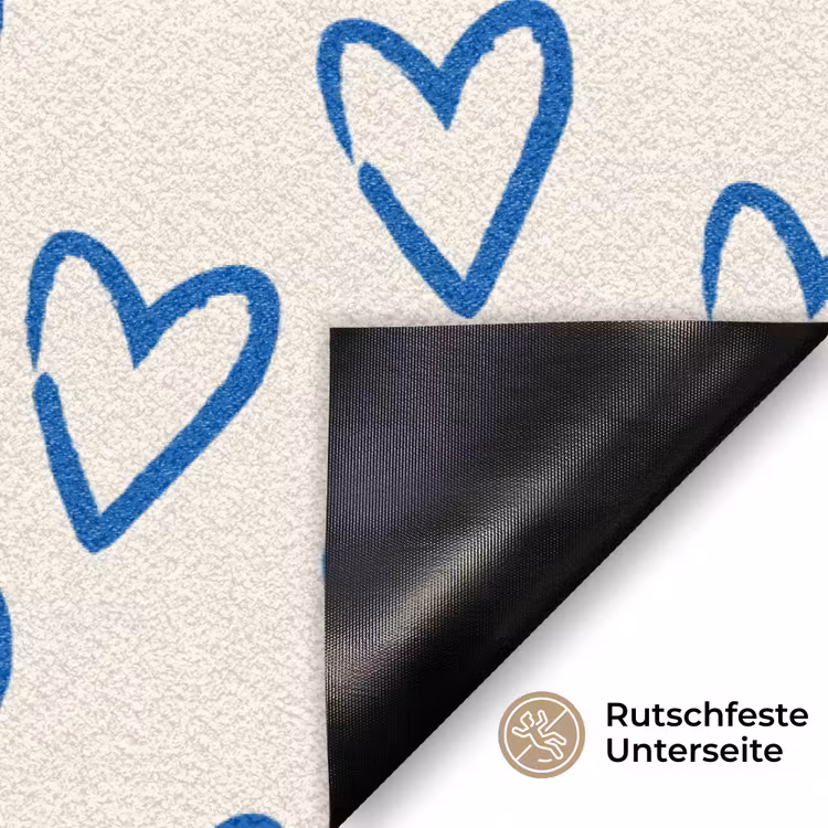 Hartjes patroon - Blauw - Beige - Liefde Deurmat klein -antislip_DE