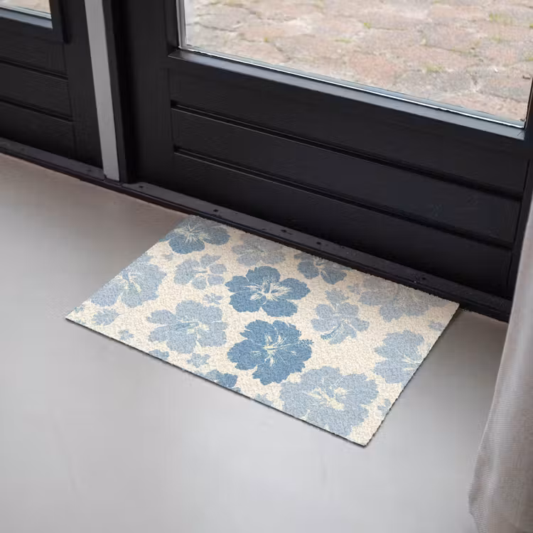 Hibiscusbloemen - Blauw - Patroon - Tropisch Deurmat klein -sfeer2