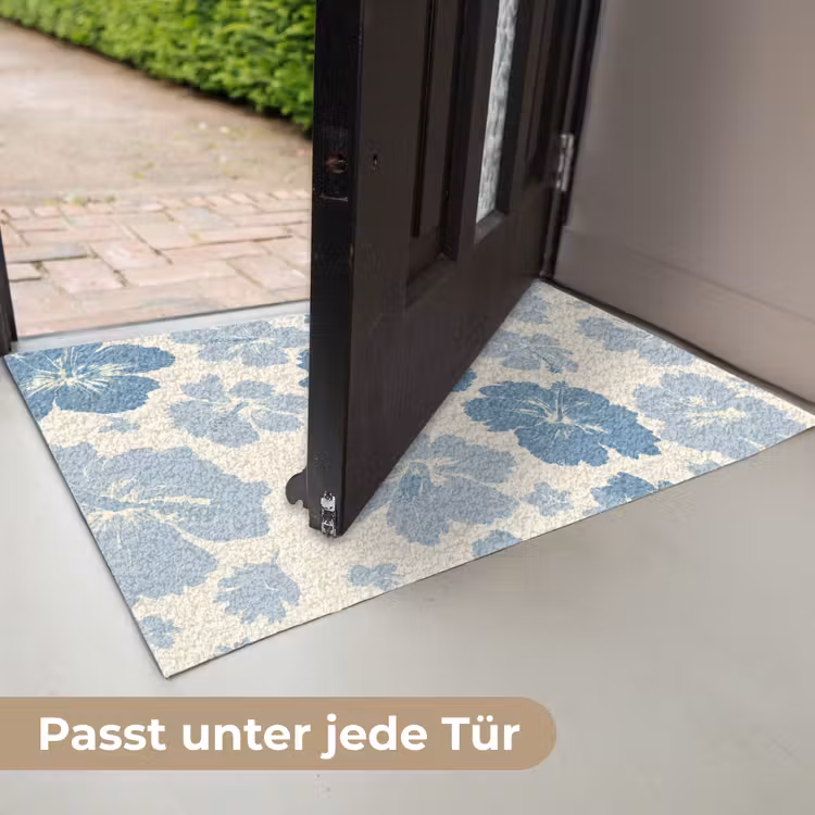 Hibiscusbloemen - Blauw - Patroon - Tropisch Deurmat klein -USP_DE
