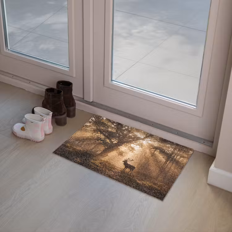 Hert - Bos - Mistig - Natuur - Goud Deurmat klein -sfeer3