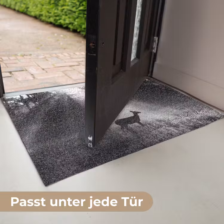 Hert - Bos - Zonnestralen - Zwart-wit - Natuur Deurmat klein -USP_DE