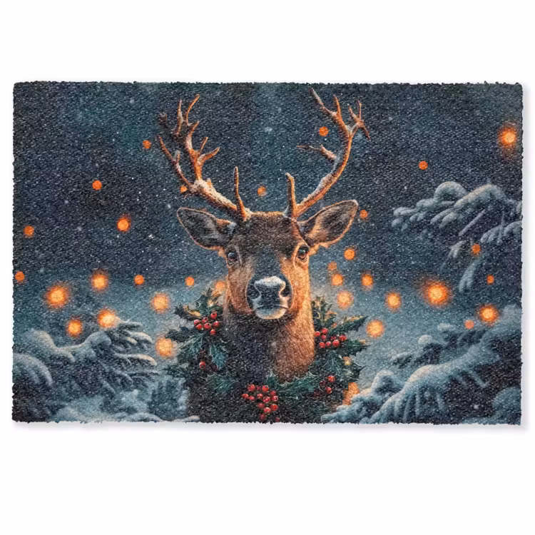 Hert - Kerst - Winter - Sneeuw - Kerstkrans Deurmat klein -zkaufland3d
