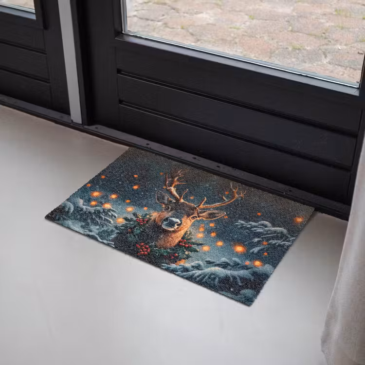 Hert - Kerst - Winter - Sneeuw - Kerstkrans Deurmat klein -sfeer2