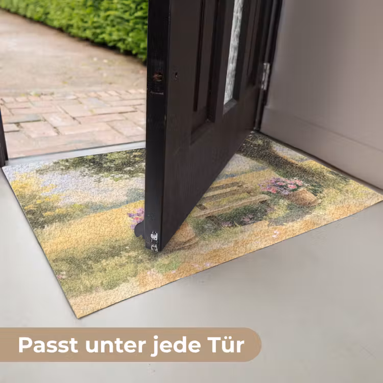 Houten bankje - Bloempotten - Landschap Deurmat klein -USP_DE