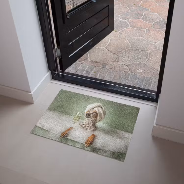 Hond - Bad - Champagne - Handdoek Deurmat klein -sfeer5