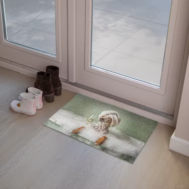 Hond - Bad - Champagne - Handdoek Deurmat klein -sfeer3