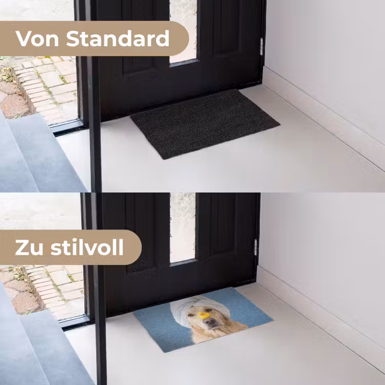 Hond - Badeend - Geel Deurmat klein -voor-na_DE