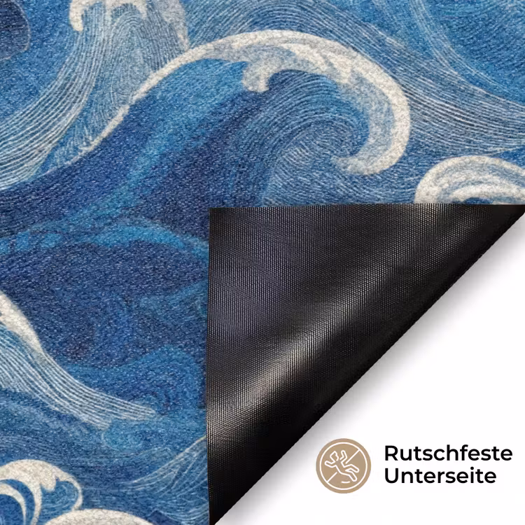 Japans - Oceaan - Golven - Blauw Deurmat klein 898 -antislip_DE