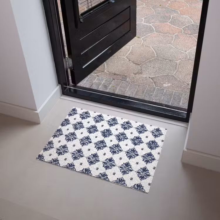 Tegelmotief - Blauw - Wit - Bloem Deurmat klein 898 -sfeer5