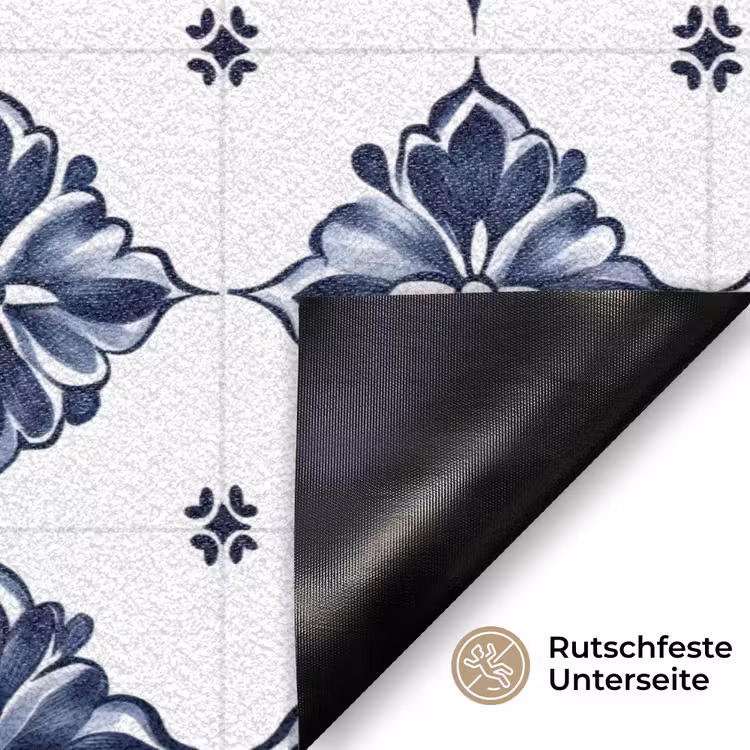 Tegelmotief - Blauw - Wit - Bloem Deurmat klein 898 -antislip_DE