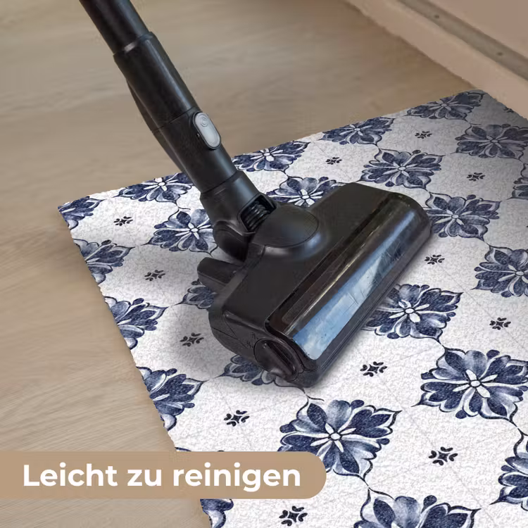 Tegelmotief - Blauw - Wit - Bloem Deurmat klein 898 -reinigen_DE