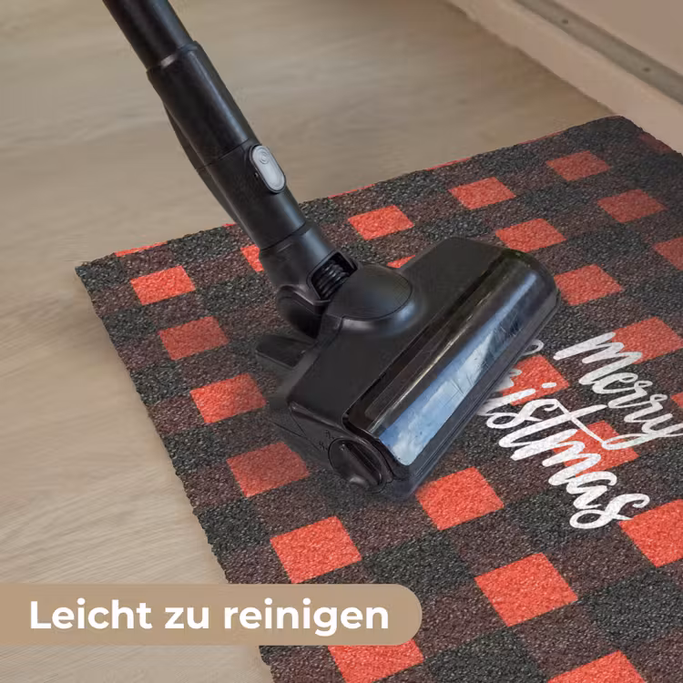Geruit - Rood - Tekst - Christmas Deurmat klein -reinigen_DE
