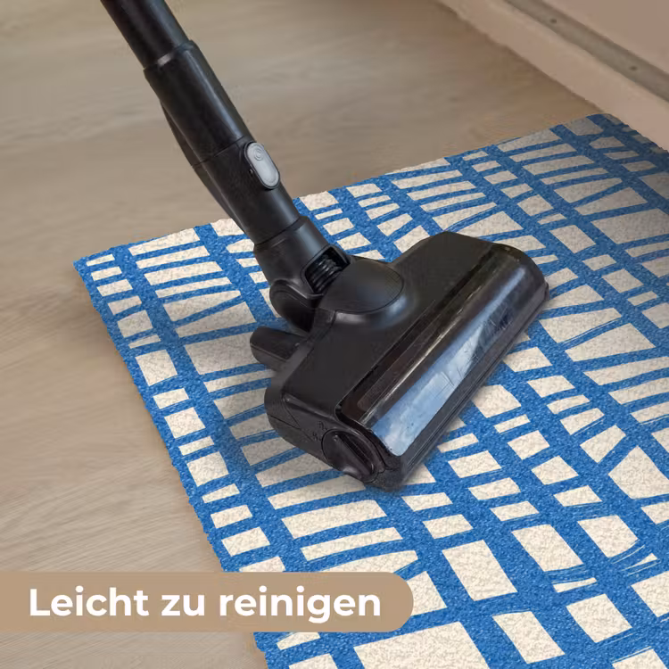 Ruitpatroon - Blauw - Crème Deurmat klein 898 -reinigen_DE