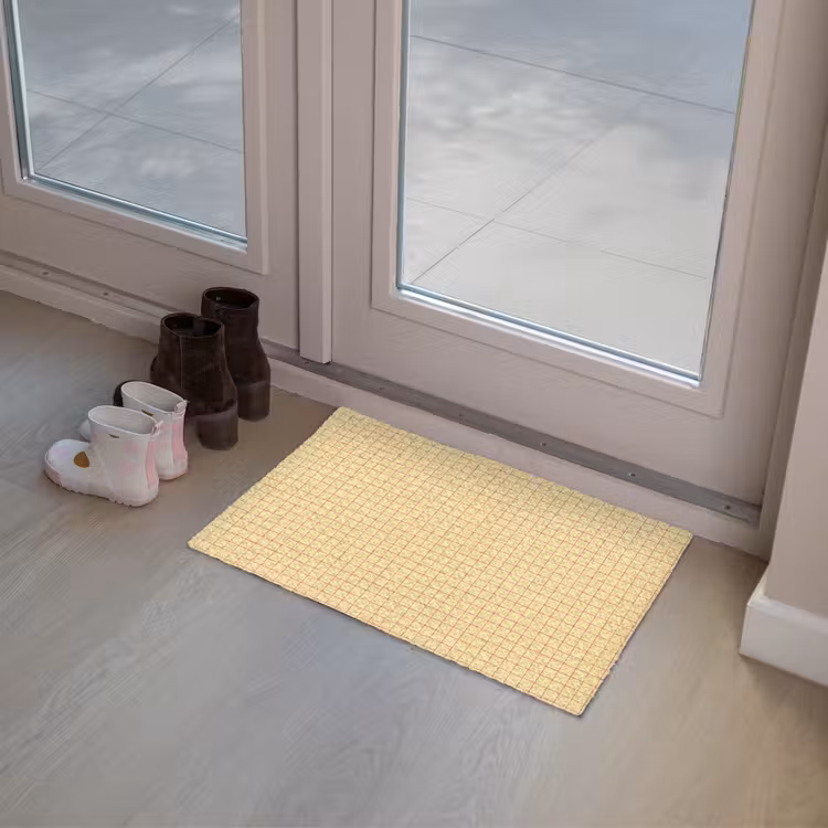 Ruitjes - Grid - Minimalistisch - Geel - Roze Deurmat klein 898 -sfeer3