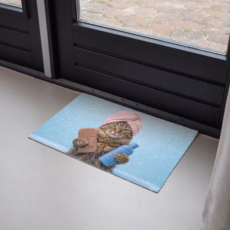 Kat - Handdoek - Washand - Zeep Deurmat klein -sfeer2